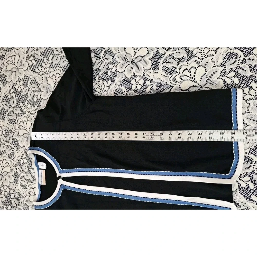 Alfred Dunner Sweater Womens 1X Black/Blue White Trim Two-Fer Cardigan Polyester